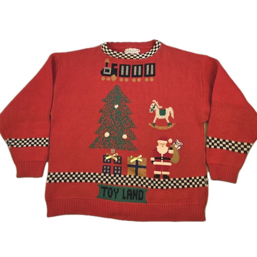 Vintage Christmas Sweater Women's Medium 1980's- Sweaterloft Nostalgic USA Santa
